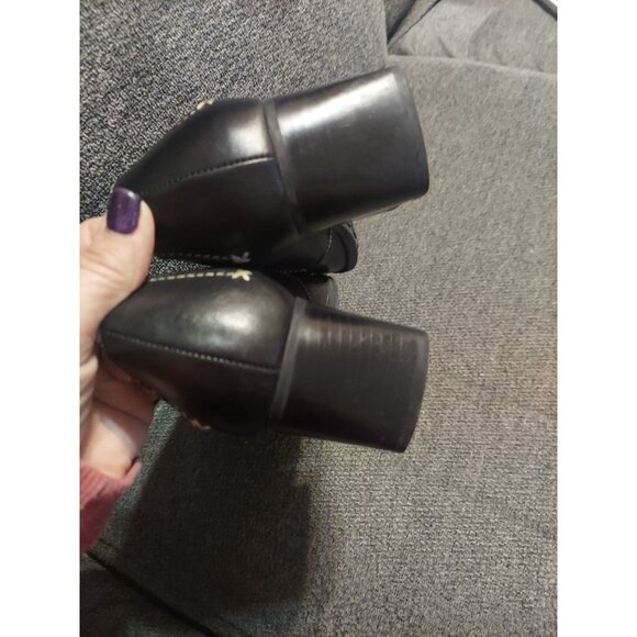 NICOLE Black Leather Block Heels SILVIUS Womens 7M Dress Shoes Brazil Slip On - Picture 4 of 8